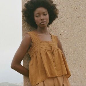 Doen Vera Lace Tank in Wheat Small